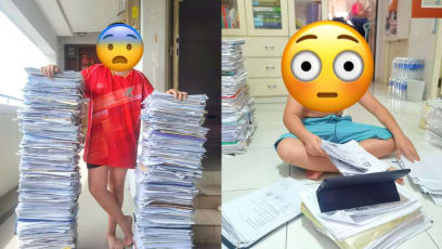 Mainland Chinese Dad In S'pore Shows Stacks Of Past Exam Papers Son Did In A Year To Prepare For PSLE