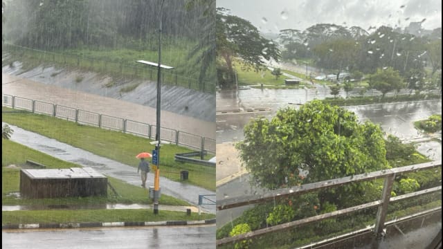 午后突下强度雷阵雨 义顺7道和榜鹅大道发生突发性淹水