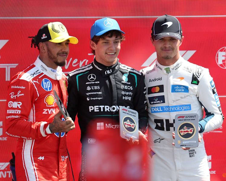 F1 leader Antonelli powers past Hamilton for first sprint win
