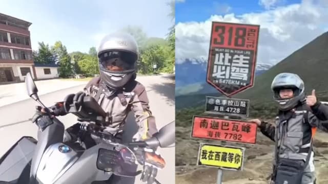 中国六旬阿嬷骑重机自驾游 一年骑2万公里