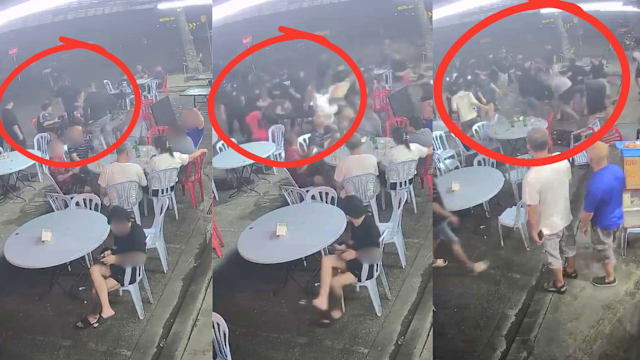 马国新山小贩中心群殴 两青年遭一群黑衣男攻击吓坏食客