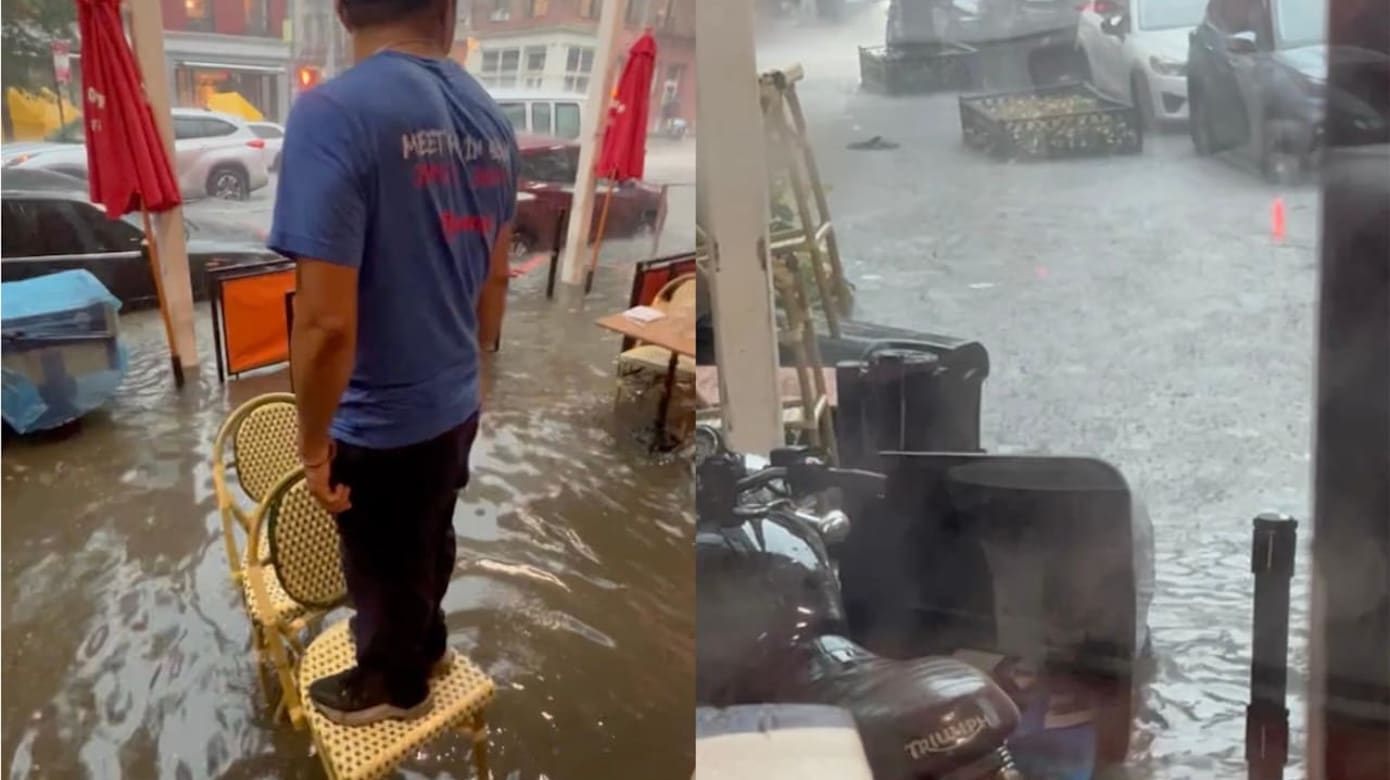 纽约暴雨成灾淹没街道 城市变汪洋交通瘫痪