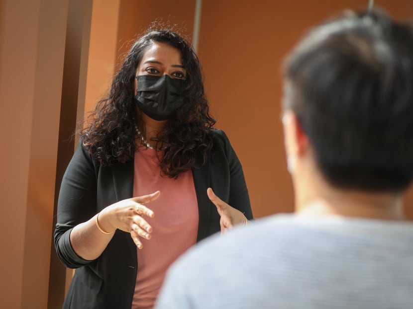 Correctional rehabilitation specialist Sadhana Rai (left) speaks to “Ethan”, who was incarcerated for drug consumption.