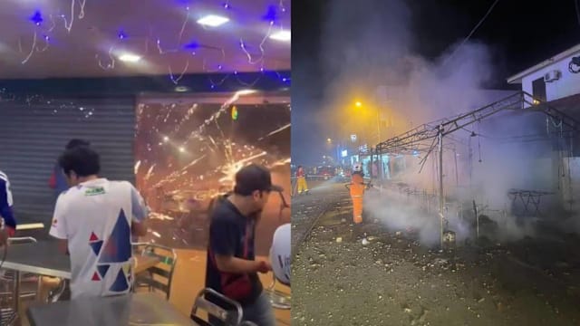 马国烟火摊失火 爆竹失控飞窜火光冲天