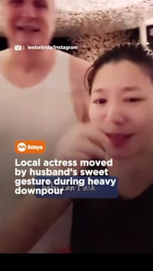 Her knight in shining armour, with umbrella. #8dayssg #8dayssglocalent #singaporeactress #rain #husband 