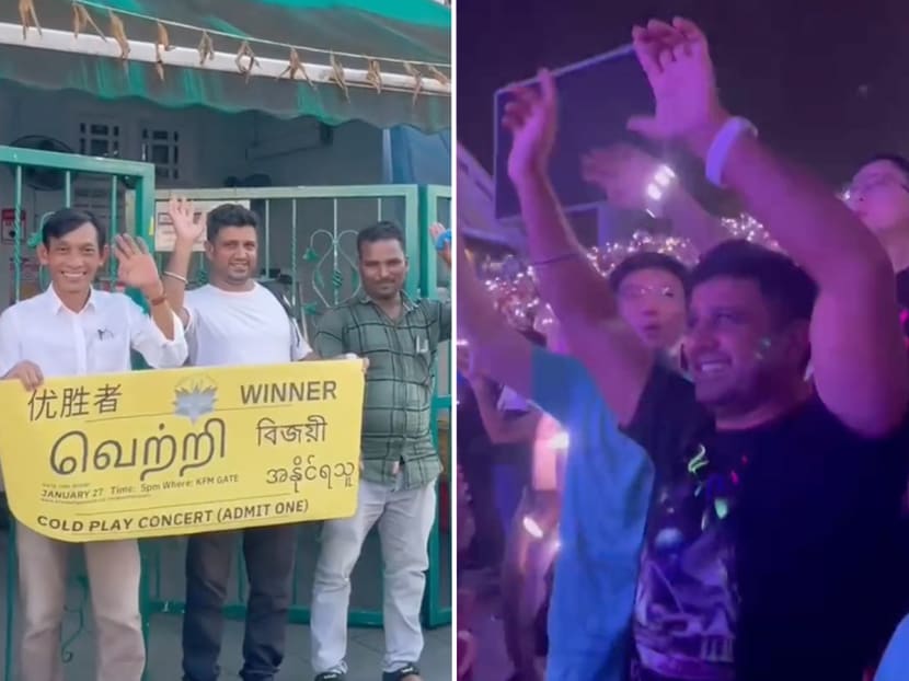 Three migrant workers attended a Coldplay concert on Saturday (Jan 27) after winning a giveaway by Singapore soup kitchen Krsna's Free Meals.