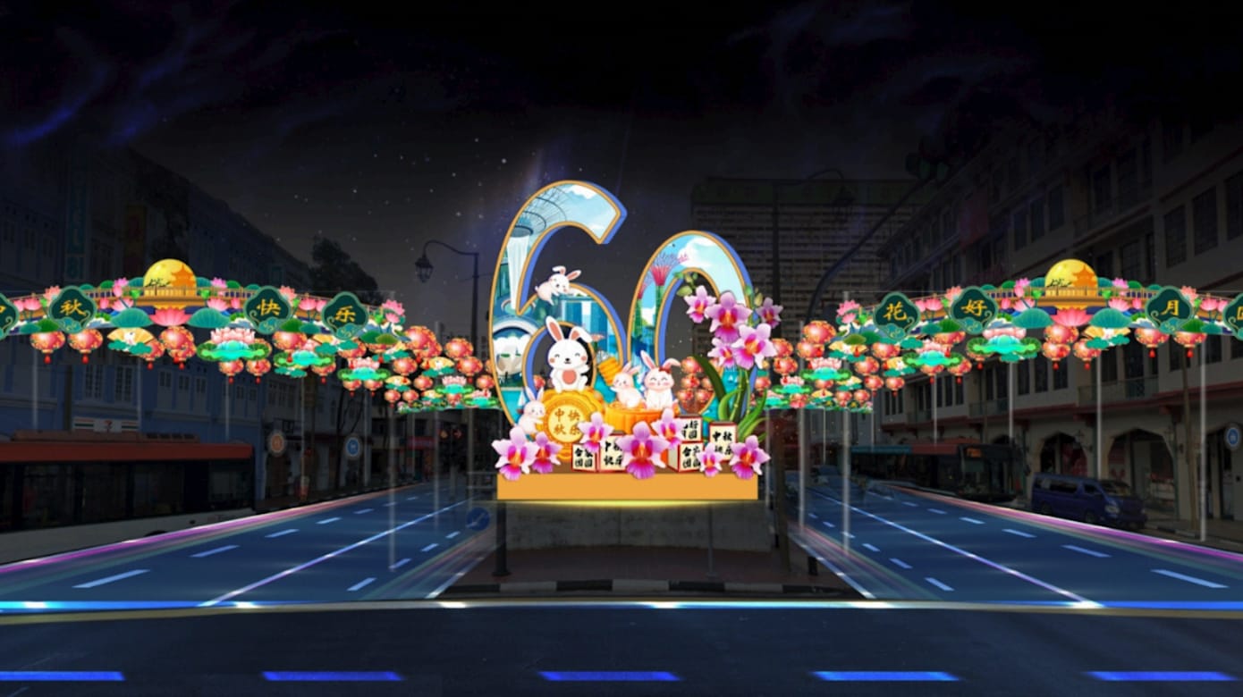 牛车水9月18日亮灯庆中秋，街道灯饰规模扩大！8m主灯致敬SG60
