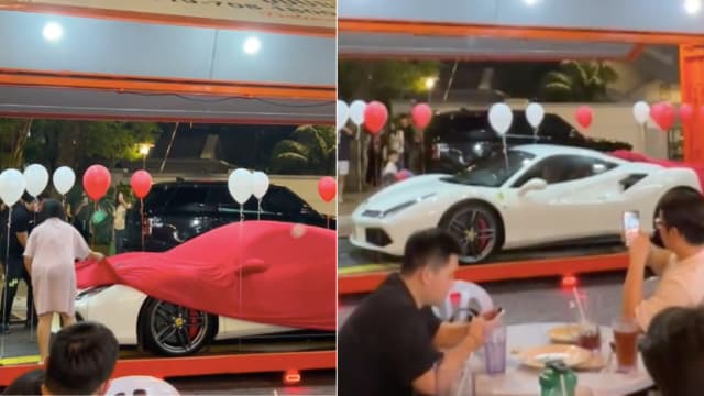 马男当街送爱妻法拉利 “辛苦你帮我生那么多孩子” 