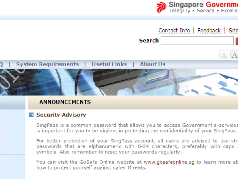 Screengrab of SingPass website