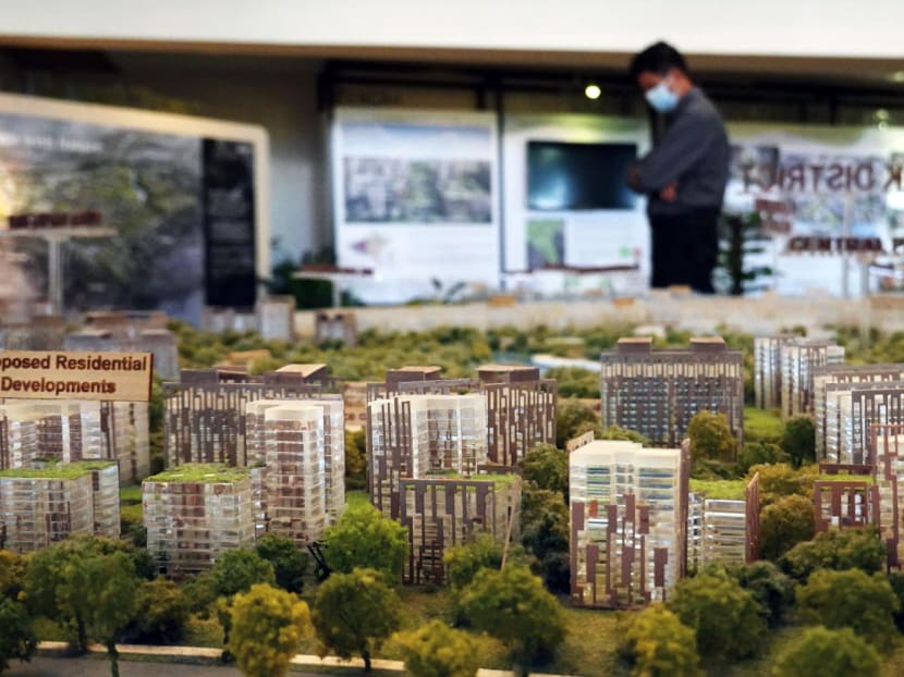 A file photo of a scale model display depicting HDB flats. 