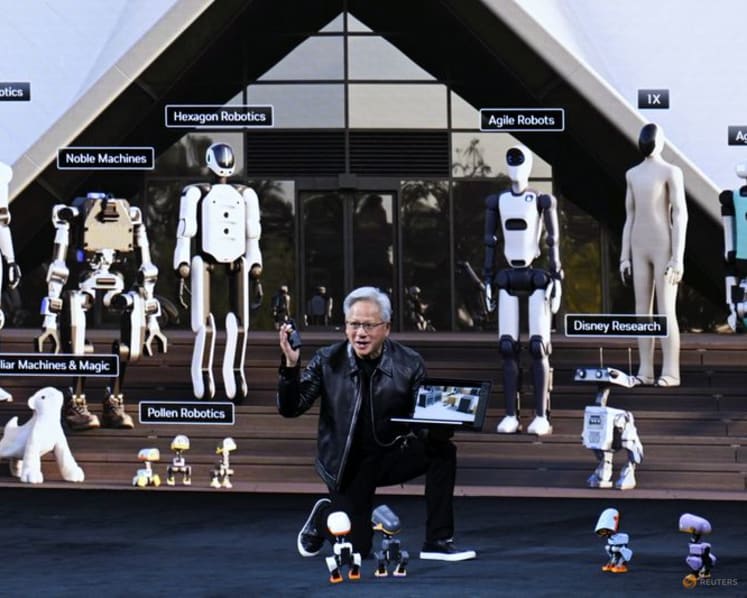 Nvidia's Huang hails Europe's AI potential, flanked by robot ducks