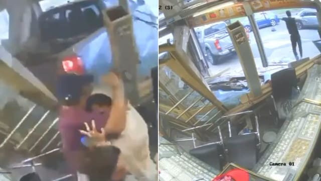 七蒙面匪驾车撞珠宝店抢劫 20岁店主持球棒反击