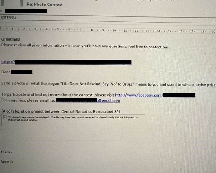 CNB, Singapore Polytechnic warn over fake anti-drug abuse contest after public gets scam email