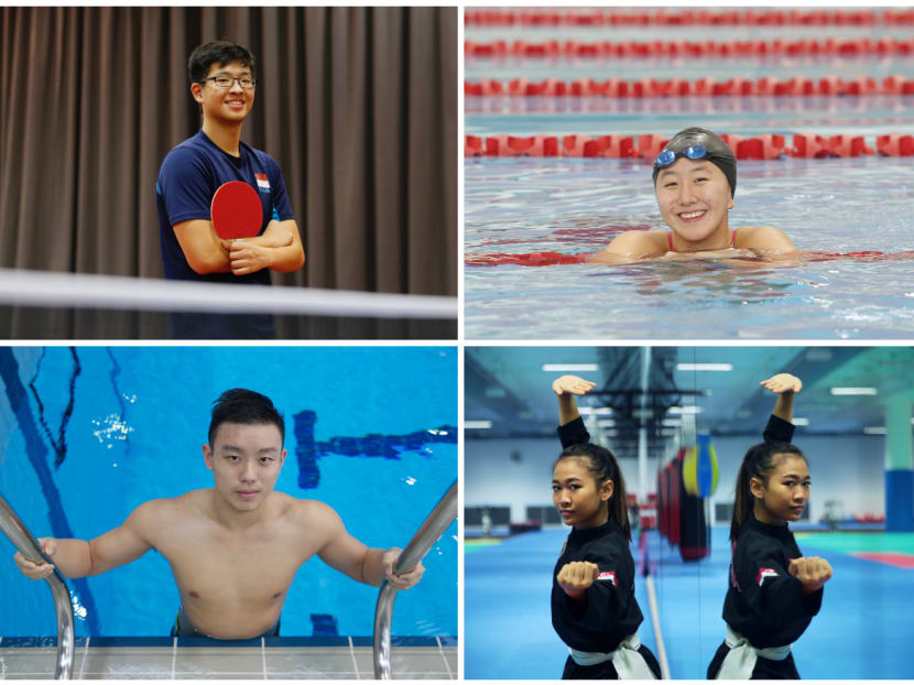 From top left (clockwise): Ethan Poh, Quah Jing Wen, Nur Zuhairah Yazid and Francis Fong are some of the young Team Singapore athletes hoping to make their presence felt at SEA Games 2017. Photos: TODAY