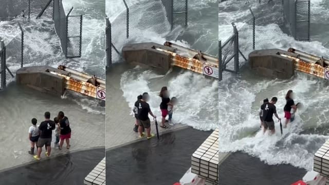 一家四口观浪坠海后 又有父母带孩子观浪被骂翻