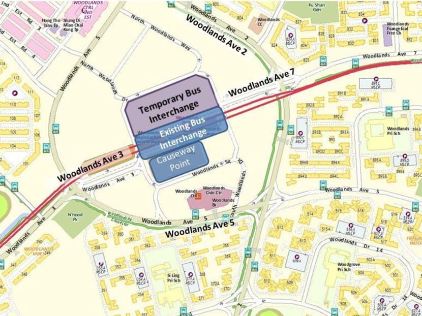 A graphic from the Land Transport Authority showing the site of the temporary Woodlands Bus Interchange