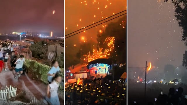 湖南无人机烟火秀出意外 火星掉落点燃山林