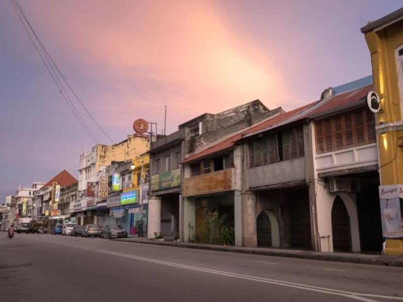 Closed shophouses in George Town, Penang, Malaysia. Strict coronavirus lockdown has left many businesses struggling to survive.