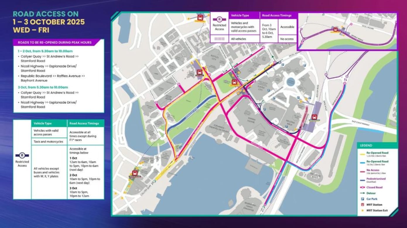 F1新加坡大奖赛10月登场滨海湾及政府大厦前道路特定时间关闭- 8world