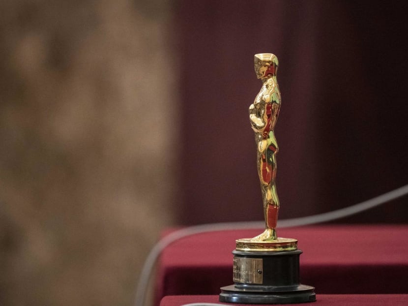 The Oscar for Best International Feature Film for "Drive My Car" is pictured during a press conference at the Japan National Press Club in Tokyo on April 5, 2022.
