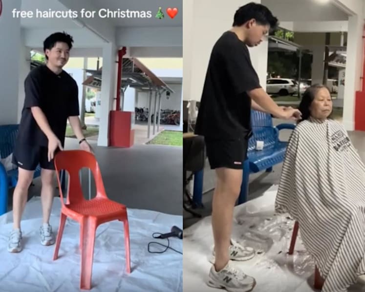 Singaporean content creator gives free haircuts at HDB void deck on Christmas Eve