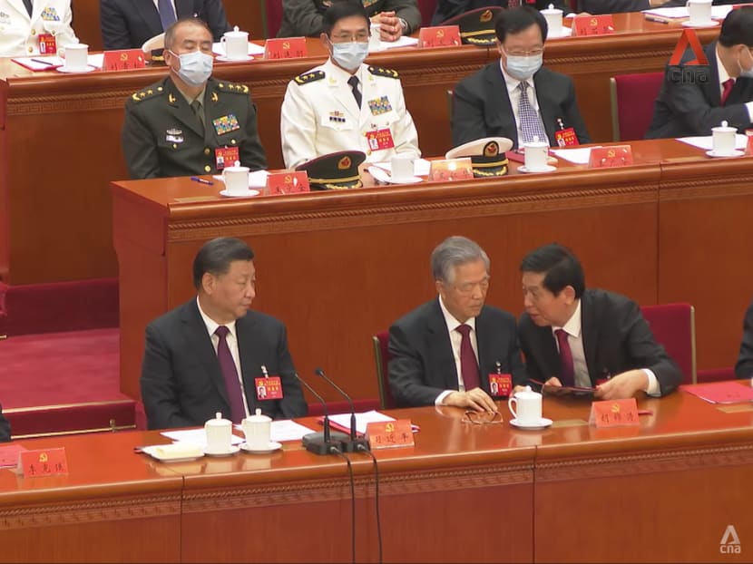 What happened before Hu Jintao was escorted out of Congress? CNA captured rare footage in lead-up