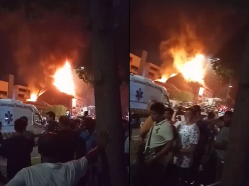 A video posted on social media showed a large fire blazing through what appears to be a shophouse unit.