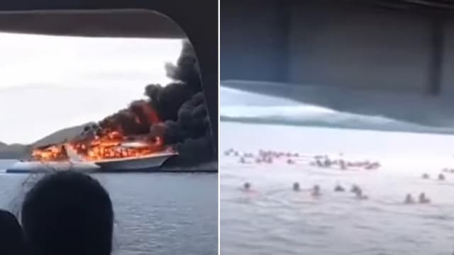 菲律宾一艘渡轮起火 造成一死一失踪