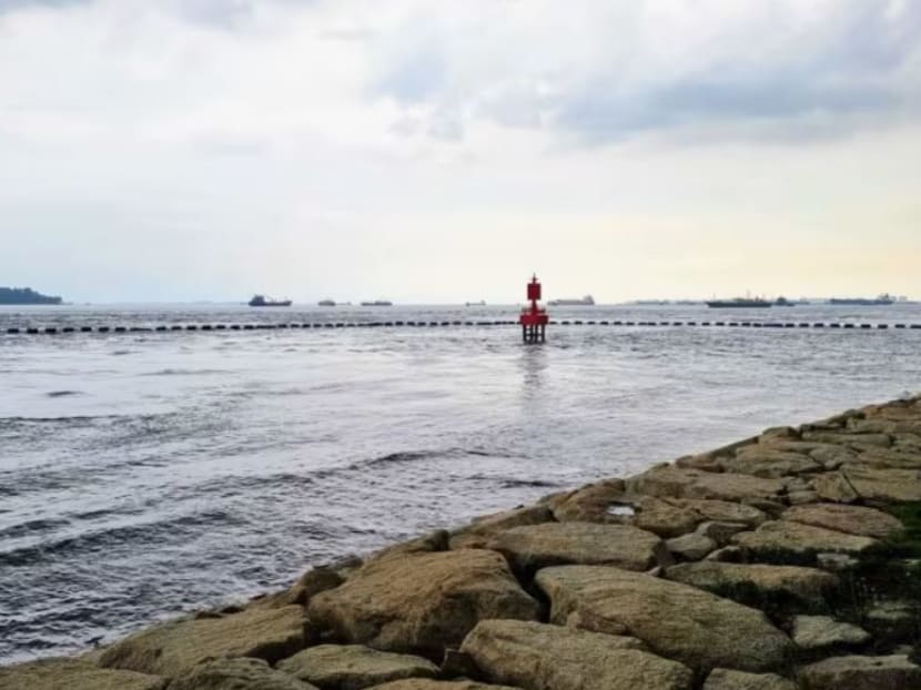 A kayaker went missing off the waters of Sentosa near blue floating security barriers on the morning of Oct 22, 2023. 