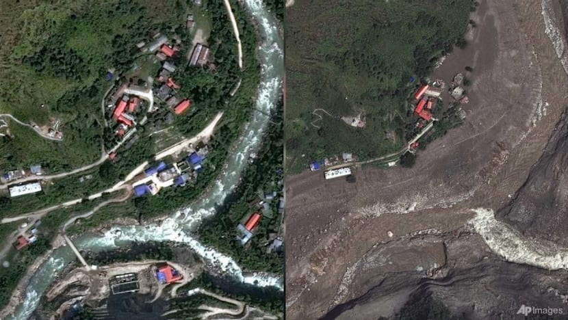 Satellite images examined after bedrock and glacier collapse triggers flooding on Nepal-China border