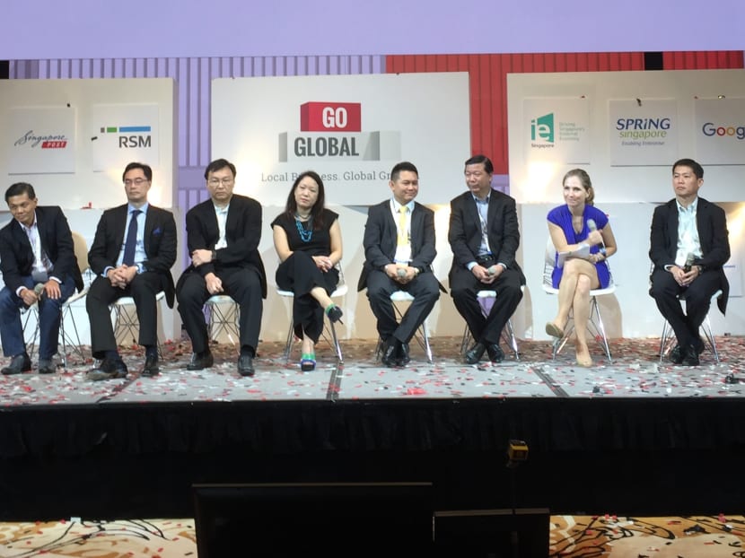 From left to right: Mr Ang Ser-Keng, Director of UOB-SMU Asian Enterprise Institute, Mr Mervyn Koh, Head of Business Banking, Singapore, United Overseas Bank, Mr Michael Lam, Head of Singapore Ecosystem and SME, Singapore Post, Ms Teresa Wong, Head of Marketing Asia Pacific, CyberSource, Mr Nicholas Goh, CEO, Verztec Consulting Pte Ltd, Mr Patrick Ang, Deputy Managing Partner and Head, Regional Practices, Rajah & Tann Singapore, Ms Joanna Flint, Country Director, Google, Singapore, Mr Paul Lee, Managing Partner, RSM. Photo: Hardasmalani Rumi From left to right: Mr Ang Ser-Keng, Director of UOB-SMU Asian Enterprise Institute, Mr Mervyn Koh, Head of Business Banking, Singapore, United Overseas Bank, Mr Michael Lam, Head of Singapore Ecosystem and SME, Singapore Post, Ms Teresa Wong, Head of Marketing Asia Pacific, CyberSource, Mr Nicholas Goh, CEO, Verztec Consulting Pte Ltd, Mr Patrick Ang, Deputy Managing Partner and Head, Regional Practices, Rajah & Tann Singapore, Ms Joanna Flint, Country Director, Google, Singapore, Mr Paul Lee, Managing Partner, RSM. Photo: Hardasmalani Rumi