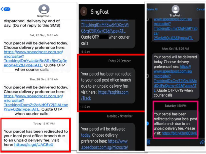 Victims have been receiving messages from people impersonating known or trusted entities such as postal service provider SingPost, the police said.