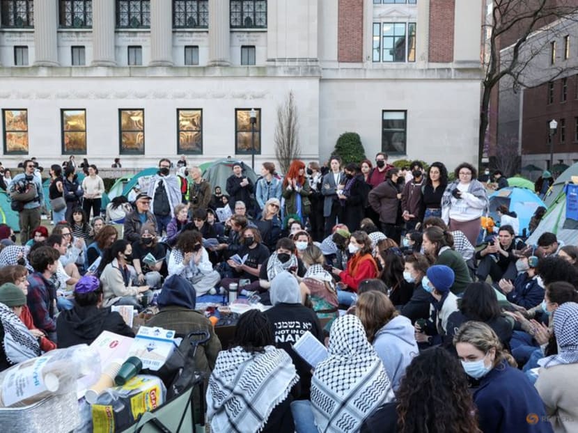 A collective of groups organised by Jewish students at Columbia and Barnard in solidarity with Gaza and the protest encampment host Passover Seder at Columbia University, during the ongoing conflict between Israel and the Palestinian Islamist group Hamas, in New York City, US, April 22, 2024. A collective of groups organised by Jewish students at Columbia and Barnard in solidarity with Gaza and the protest encampment host Passover Seder at Columbia University, during the ongoing conflict between Israel and the Palestinian Islamist group Hamas, in New York City, US, April 22, 2024.
