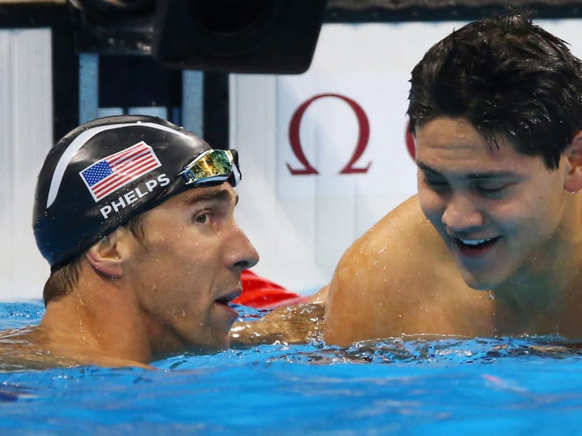 American swimming legend Michael Phelps and Singapore's Joseph Schooling at the 2016 Olympic Games.