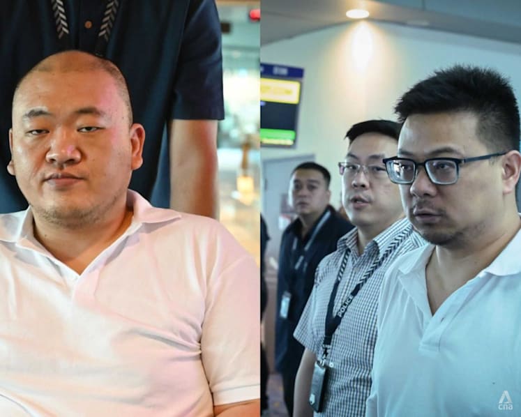 Two men charged with inflight theft taken back to crime scene at Changi Airport