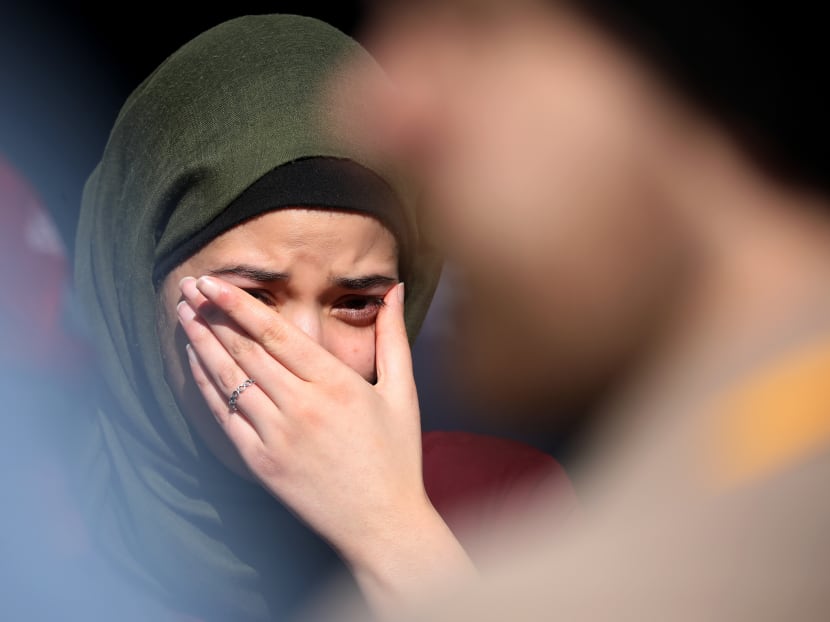A family member of a victim cries after the High Court after the judgement and the last day of the sentencing hearing for Australian white supremacist Brenton Tarrant in Christchurch on Aug 27, 2020. A family member of a victim cries after the High Court after the judgement and the last day of the sentencing hearing for Australian white supremacist Brenton Tarrant in Christchurch on Aug 27, 2020.
