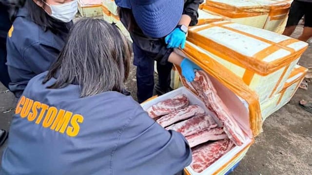 蔬菜当掩护 泰国海关查获逾1万公斤中国走私猪肉