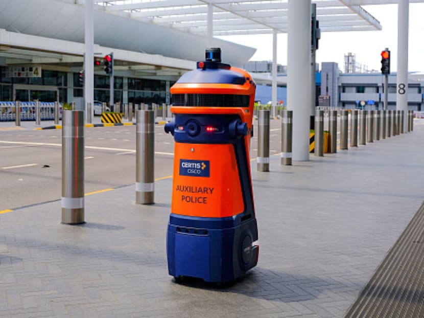 A Patrol and Traffic Enforcement Robot (Peter) deployed by Certis Cisco at Jewel Changi Airport. A Patrol and Traffic Enforcement Robot (Peter) deployed by Certis Cisco at Jewel Changi Airport.