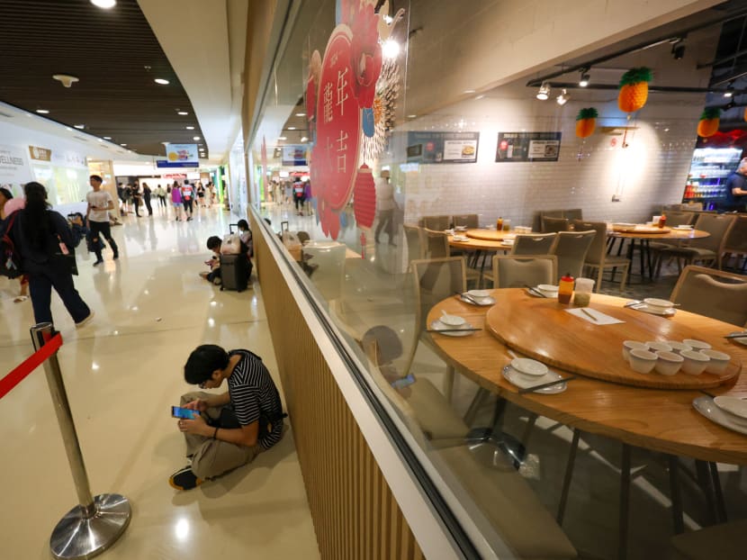 A near-empty seafood restaurant in Kallang Wave Mall, March 8, 2024. A near-empty seafood restaurant in Kallang Wave Mall, March 8, 2024.