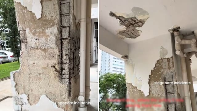 裕廊西组屋柱子外层脱落未设安全围栏 市镇会：已向承包商发出警告