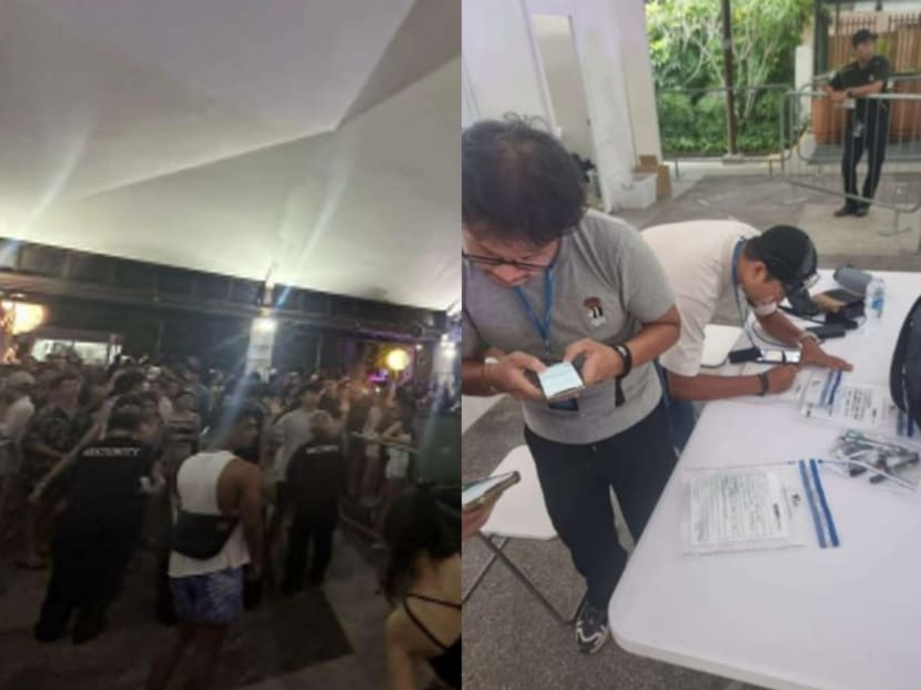 At the recent ZoukOut dance music festival (left), some people were caught with e-vaporisers by personnel from the Health Sciences Authority (right). At the recent ZoukOut dance music festival (left), some people were caught with e-vaporisers by personnel from the Health Sciences Authority (right).
