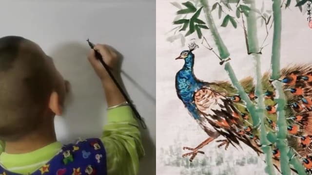 新疆五岁童已拥近三年“画龄” 水墨画作品惊艳无数网民
