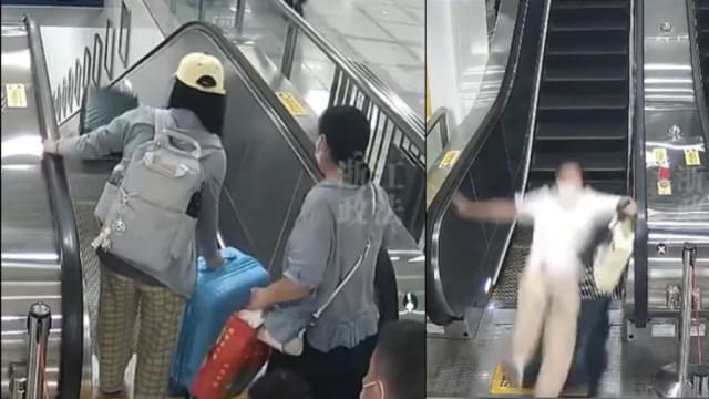 杭州女子让行李箱“自己”搭扶梯 结果行李箱滚落砸伤路人