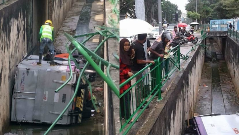 2 injured after truck plunges into Bedok monsoon drain