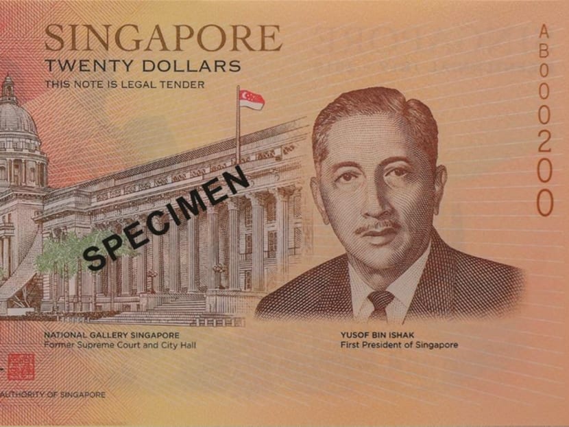 The front of the bicentennial commemorative S$20 note.