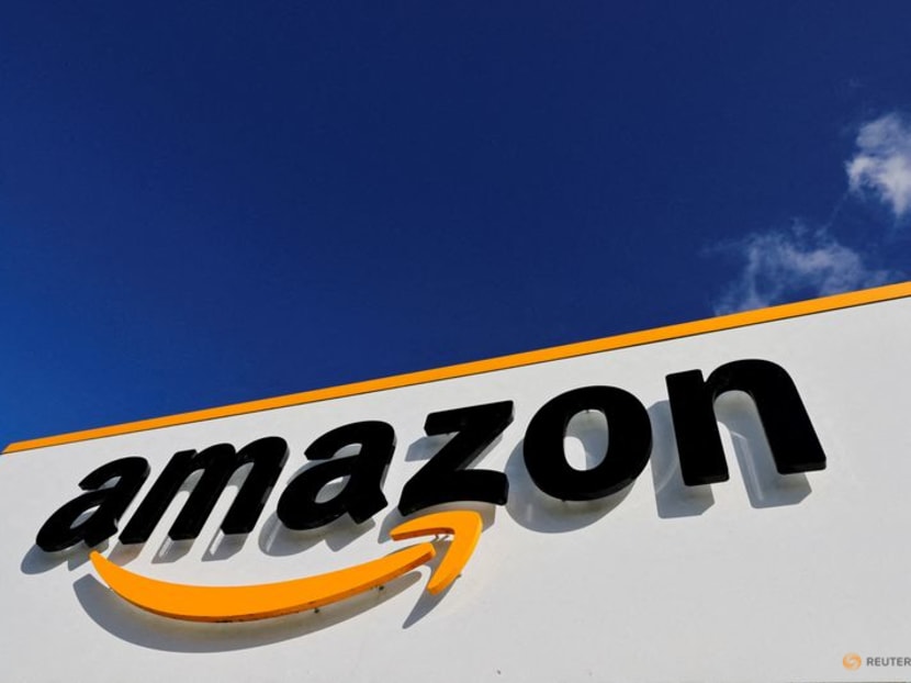 FILE PHOTO: The logo of Amazon is seen at the company's logistics centre in Boves, France, October 6, 2021 REUTERS/Pascal Rossignol/File Photo