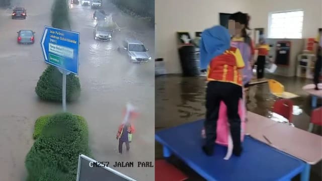 马国雪隆区豪雨成灾 国会前和学校大淹水