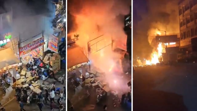印度鞭炮批发店起火 民众慌逃一度发生踩踏