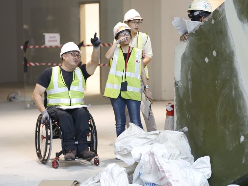 Senior architectural designer Richard Kuppusamy who was born with spina bifida has been in the construction industry for over 11 years and has never once been refused entry on site, even though he has drawn curious looks. Photo: Raj Nadarajan/TODAY