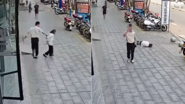 中国男子当街两度袭击老妇 画面曝光引众怒
